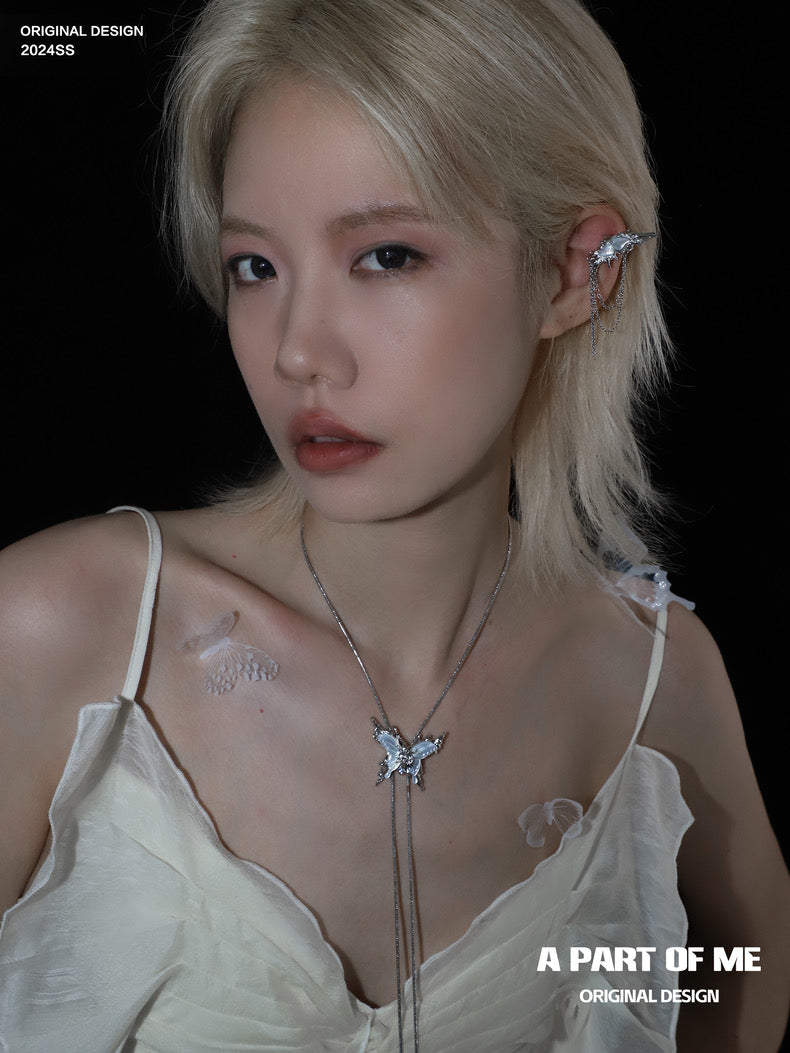 Fritillary 18K Platinum Plating Natural Shell Butterfly Lariat Necklace