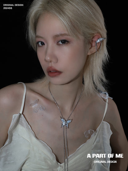 Fritillary 18K Platinum Plating Natural Shell Butterfly Lariat Necklace