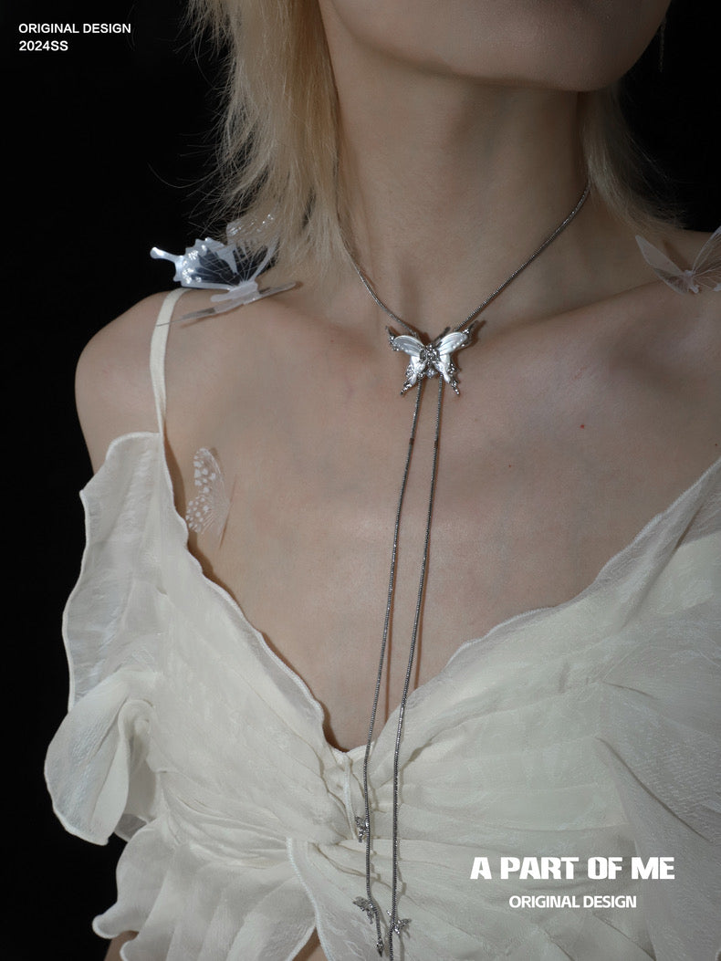 Fritillary 18K Platinum Plating Natural Shell Butterfly Lariat Necklace