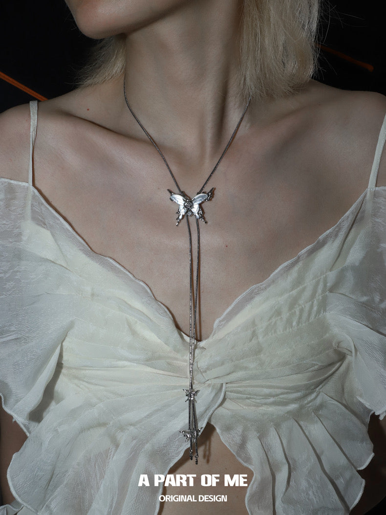 Fritillary 18K Platinum Plating Natural Shell Butterfly Lariat Necklace