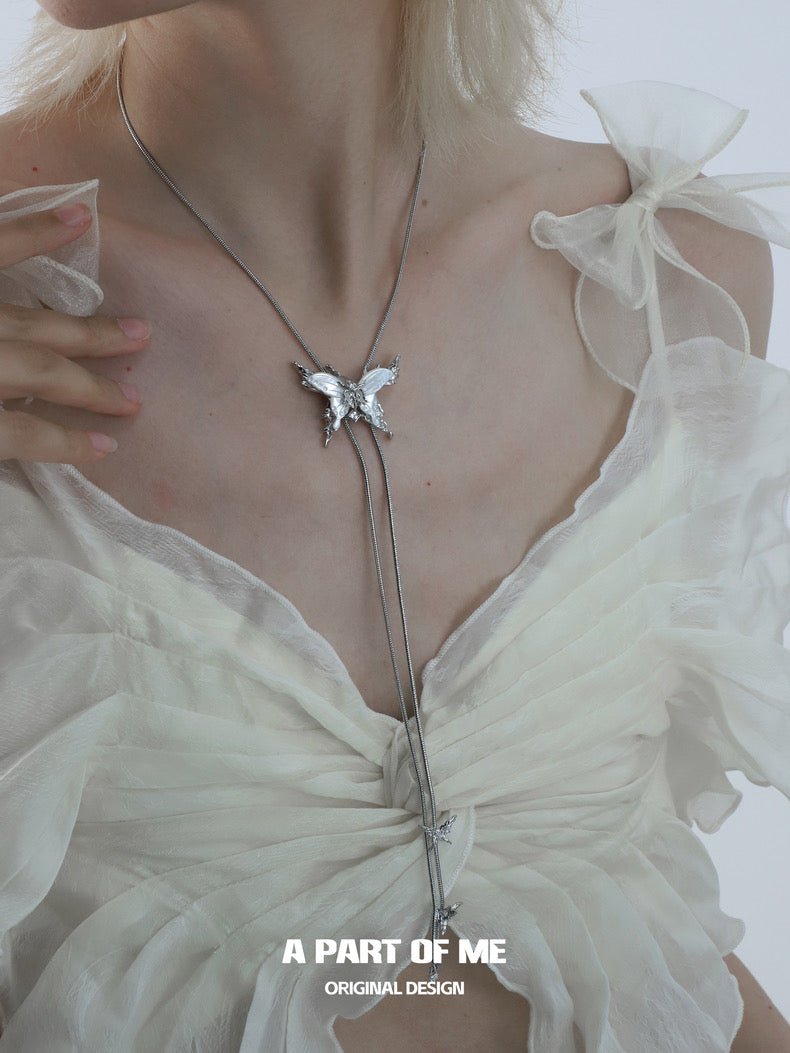 Fritillary 18K Platinum Plating Natural Shell Butterfly Lariat Necklace