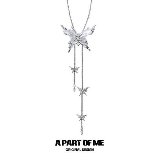 Fritillary 18K Platinum Plating Natural Shell Butterfly Lariat Necklace