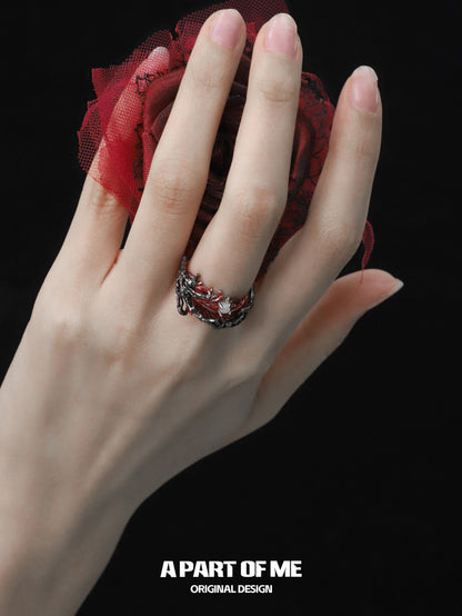 Palpitate S925 Sterling Silver White Agate Feather Resizable Ring