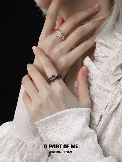 Palpitate S925 Sterling Silver White Agate Feather Resizable Ring