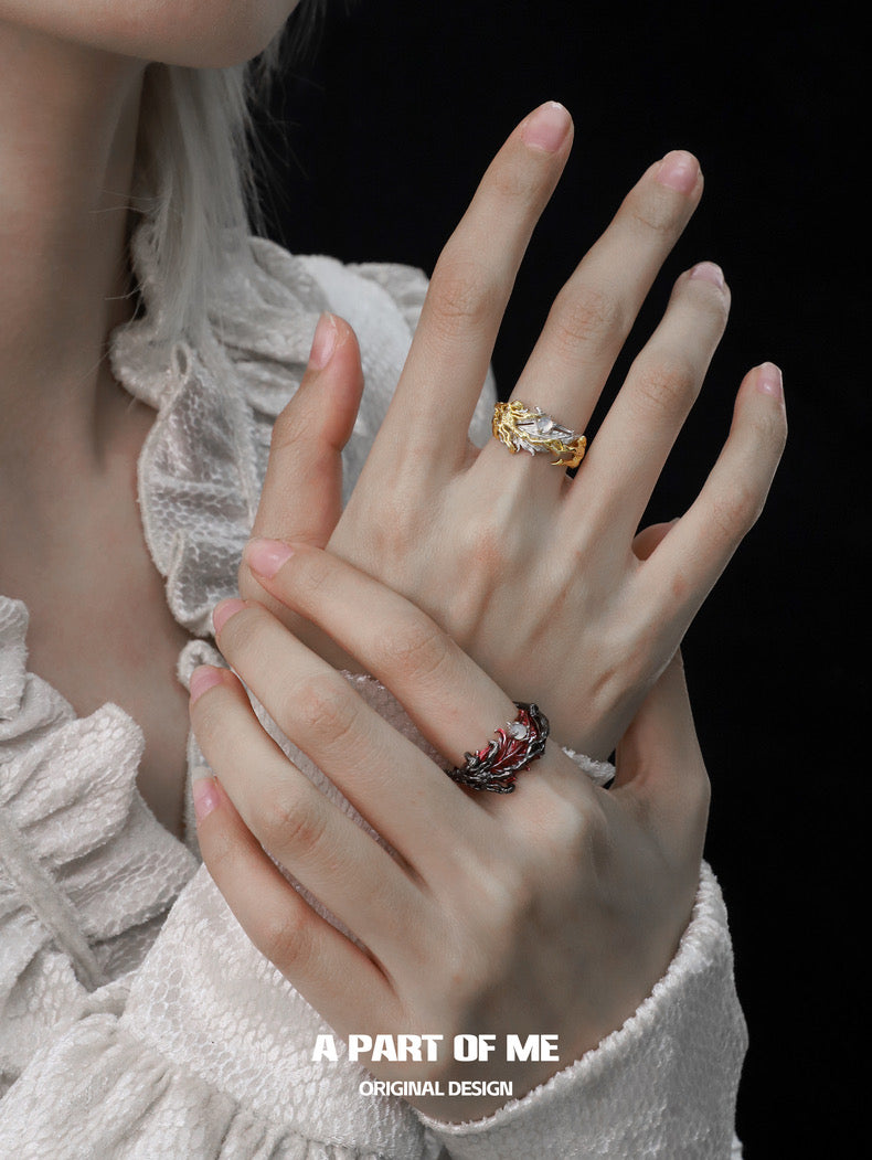 Palpitate S925 Sterling Silver White Agate Feather Resizable Ring