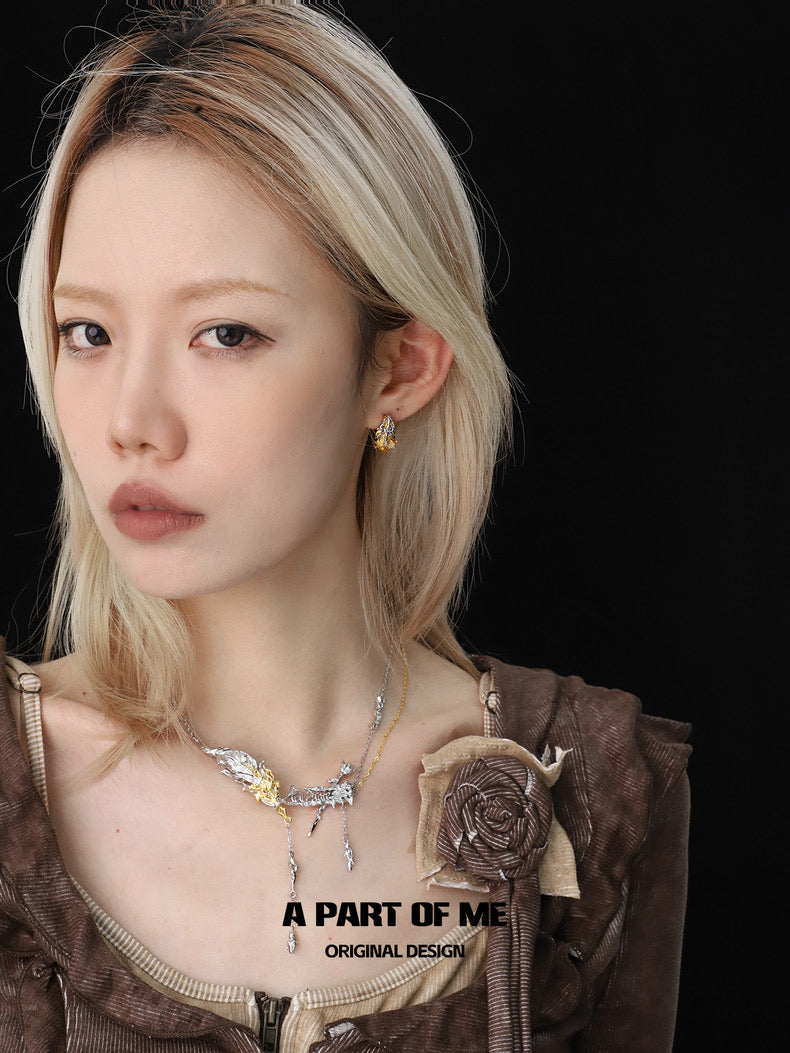팰피테이트 18K 플래티넘 도금 화이트 아게이트 깃털 스터드 귀걸이