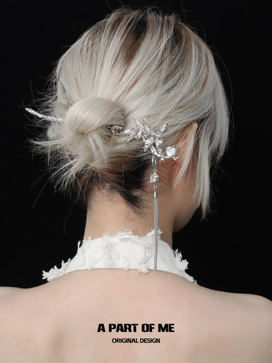 Butterfly Silhouette 18K Platinum Plating Natural Shell Detachable Tassel Hairpin