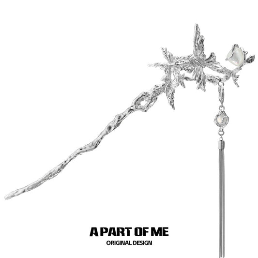 Butterfly Silhouette 18K Platinum Plating Natural Shell Detachable Tassel Hairpin