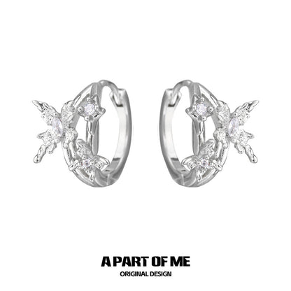 Butterfly Silhouette 18K Platinum Plating Zircon Stone Butterfly Earrings