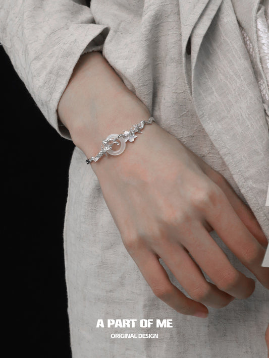 Butterfly Silhouette S925 Sterling Silver Chalcedony Resizable Bangle