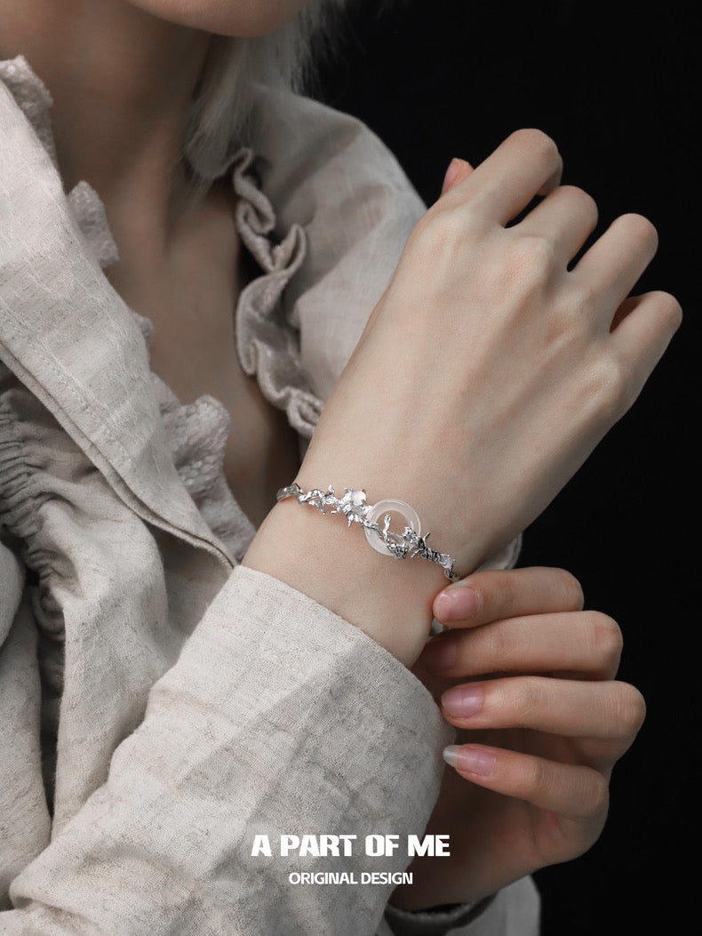 Butterfly Silhouette S925 Sterling Silver Chalcedony Resizable Bangle