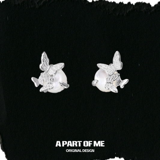 Butterfly Silhouette S925 Sterling Silver Natural White Shell Mini Butterflies Stud Earrings