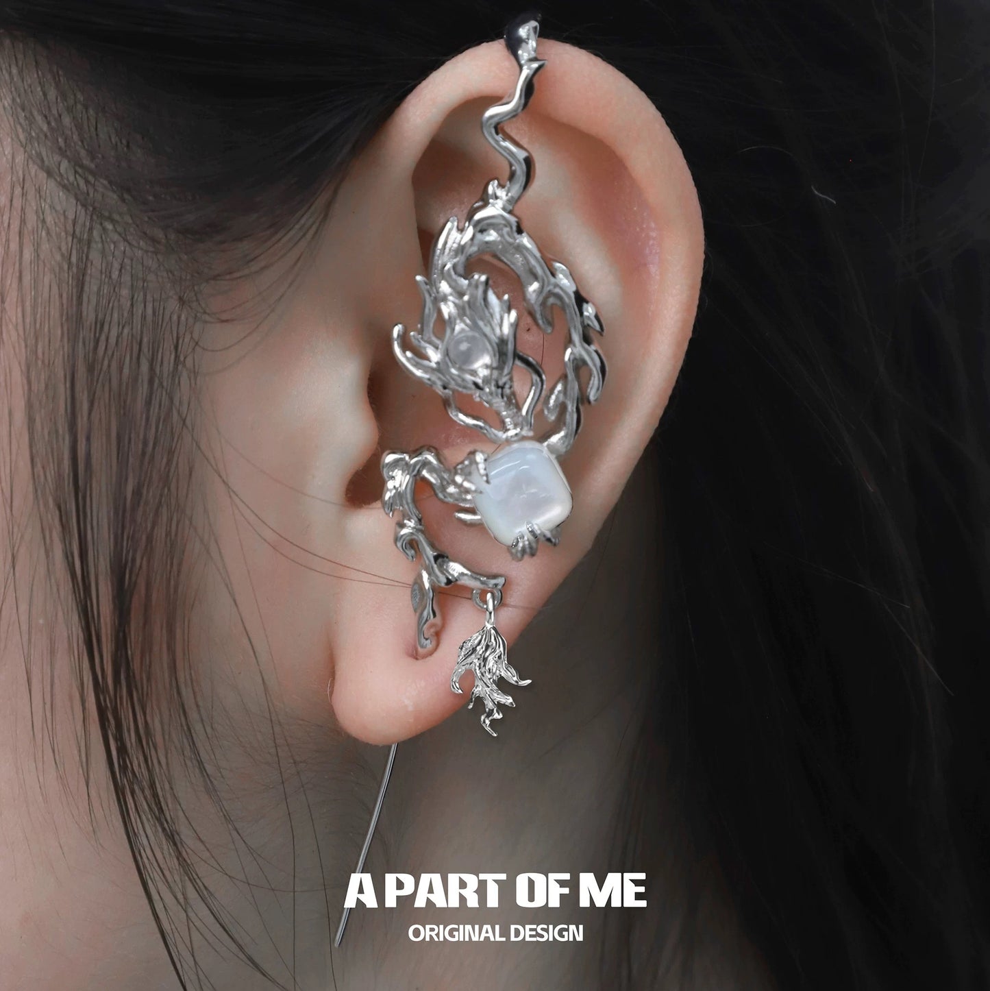 The Fortune Dragon 18K Platinum Plating Natural Shell Needle Earring