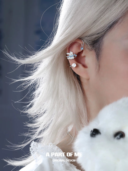 Windy Black Cat & White Dog 18K Platinum Plating Winter Ear Wraps
