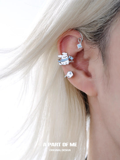 Windy Black Cat & White Dog 18K Platinum Plating Winter Ear Wraps