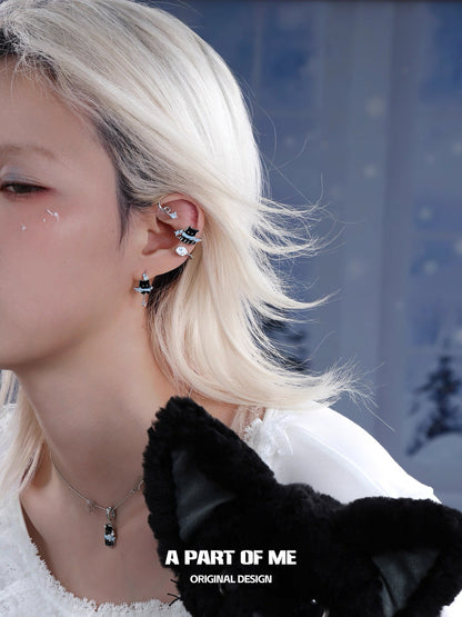 Windy Black Cat & White Dog 18K Platinum Plating Winter Ear Wraps