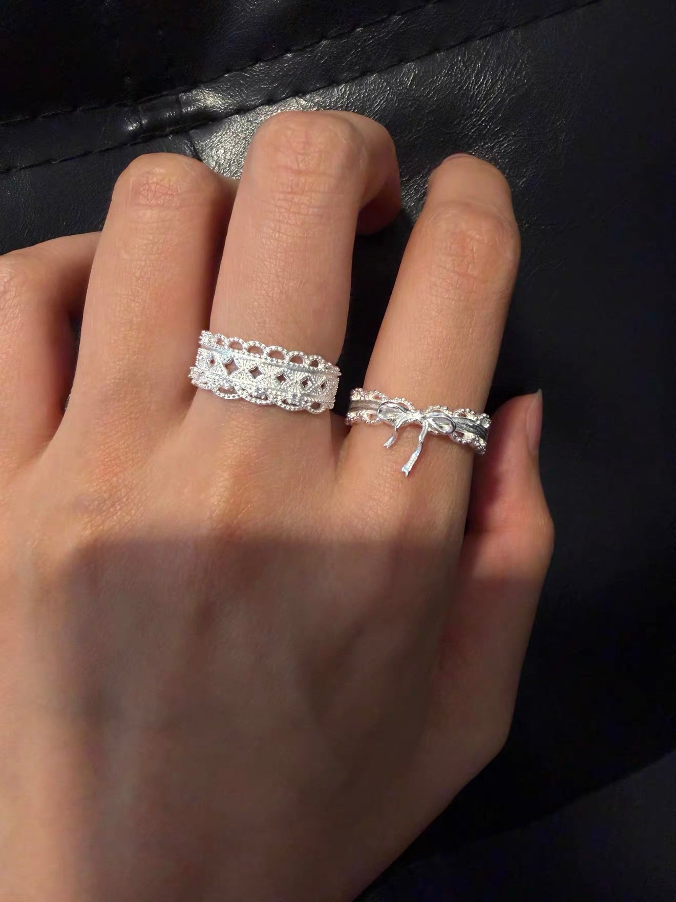 Dreaming in Lace 18K Platinum Plated S925 Silver Ribbon Bow Ring