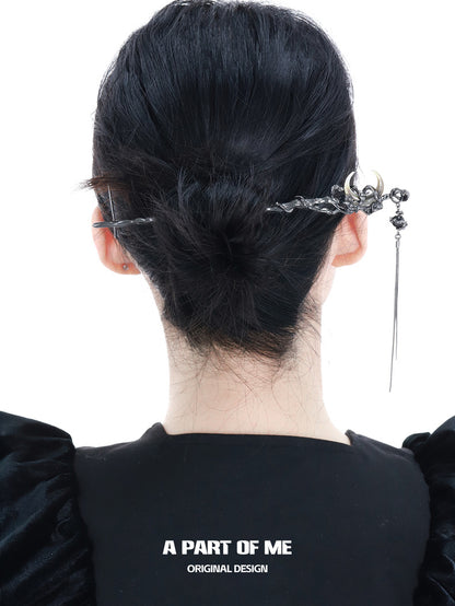 Dark Moon 18K Black Platinum Plating Natural Shell Tassel Hairpin