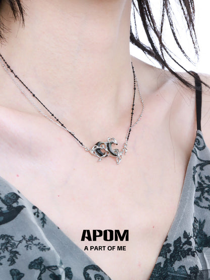 Dark Moon S925 Sterling Silver Natural Shells Twin Moons Necklace