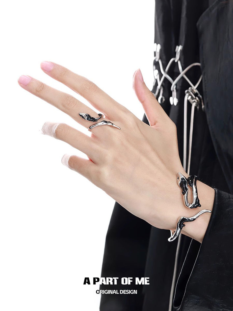Ice Snake S925 Sterling Silver Ice Snake Resizable Rings