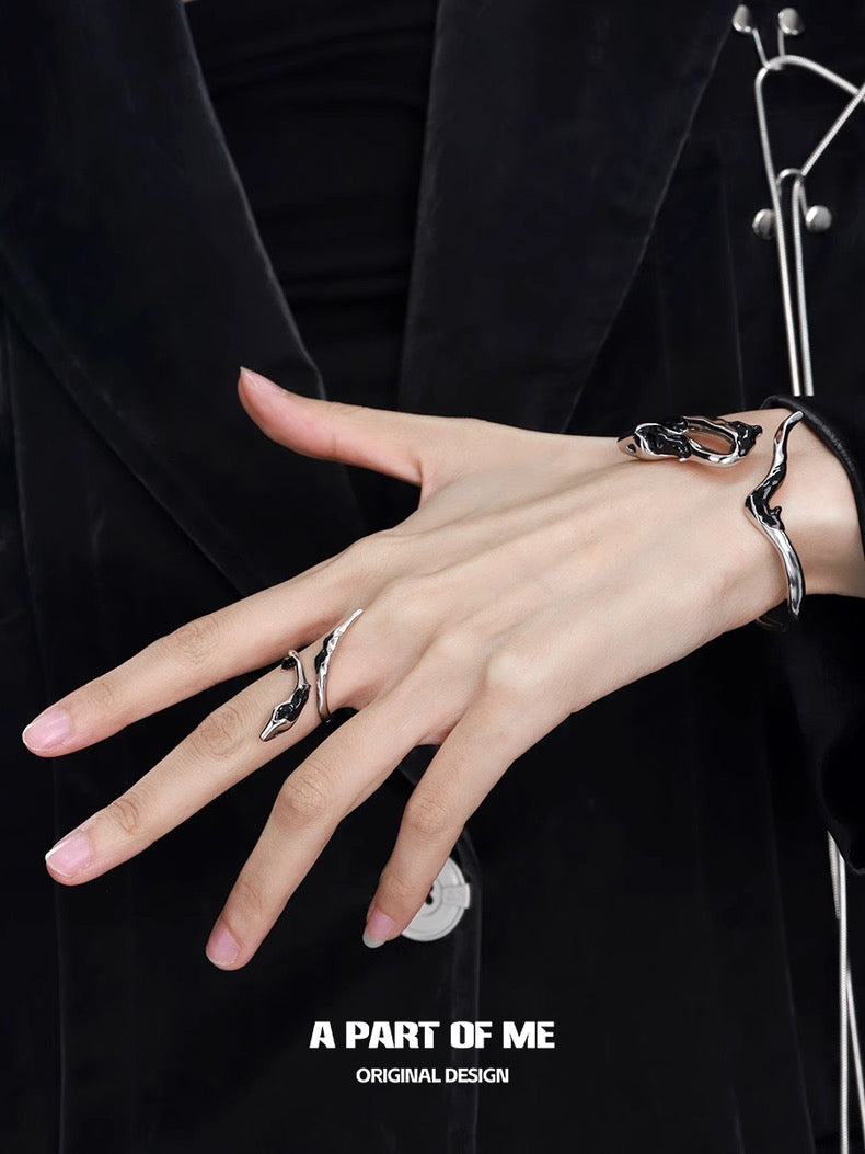 Ice Snake S925 Sterling Silver Ice Snake Resizable Rings