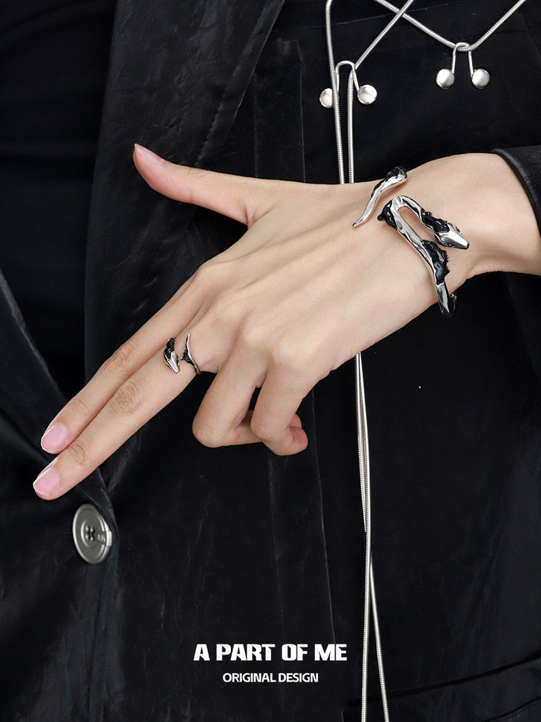 Ice Snake S925 Sterling Silver Ice Snake Resizable Rings