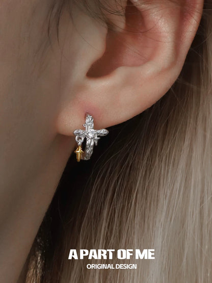 Cross S925 Sterling Silver Huggie Earrings