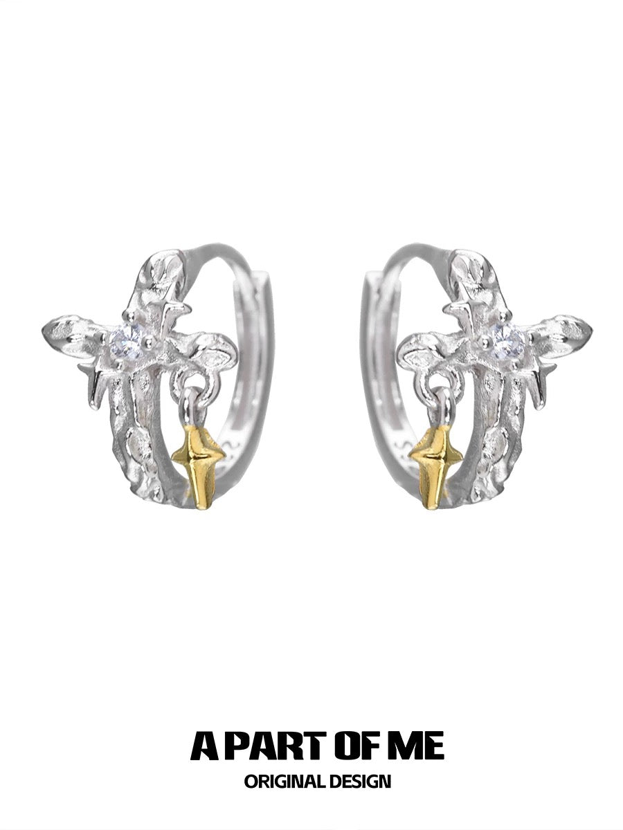 Cross S925 Sterling Silver Huggie Earrings