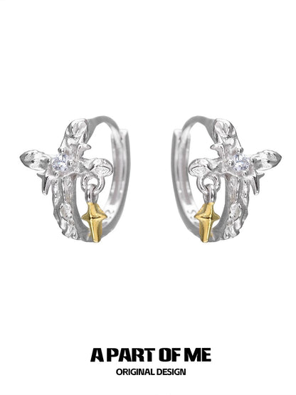 Cross S925 Sterling Silver Huggie Earrings