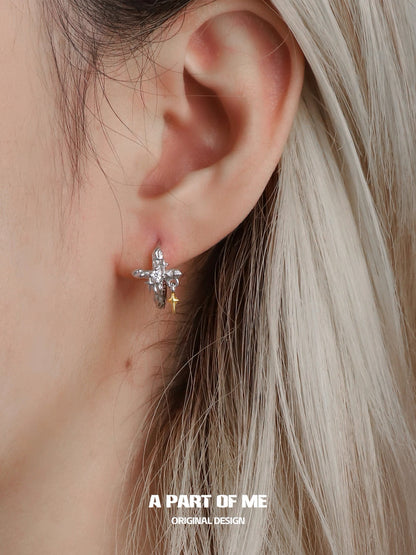 Cross S925 Sterling Silver Huggie Earrings
