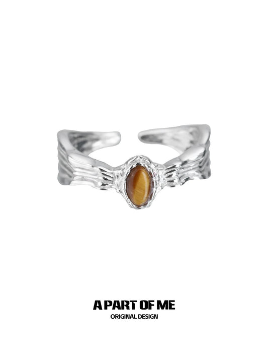 Saturn S925 Sterling Silver Tiger Eye Stone Adjustable Ring