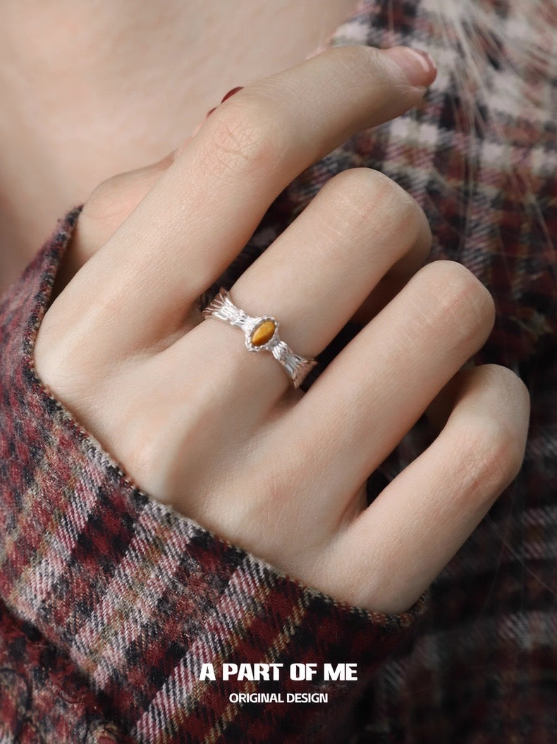 Saturn S925 Sterling Silver Tiger Eye Stone Adjustable Ring