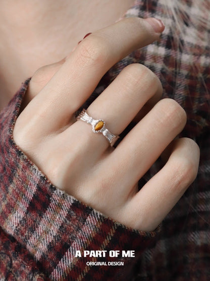 Saturn S925 Sterling Silver Tiger Eye Stone Adjustable Ring