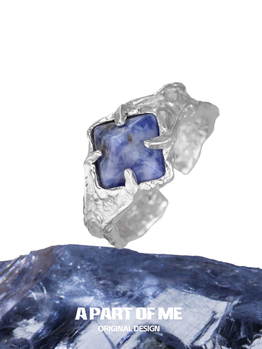 Blue Dot Jasper S925 Sterling Silver Adjustable Ring