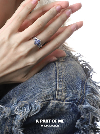 Blue Dot Jasper S925 Sterling Silver Adjustable Ring