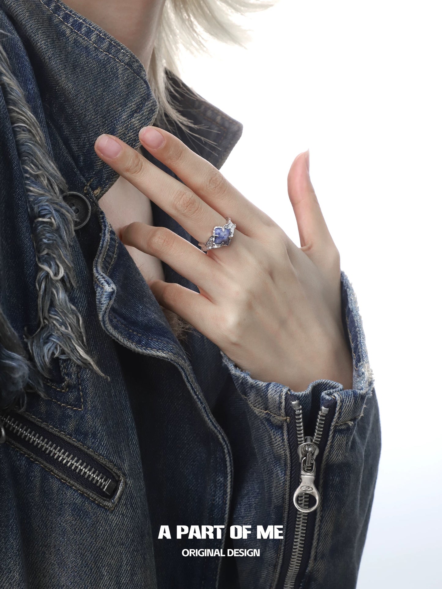 Blue Dot Jasper S925 Sterling Silver Adjustable Ring