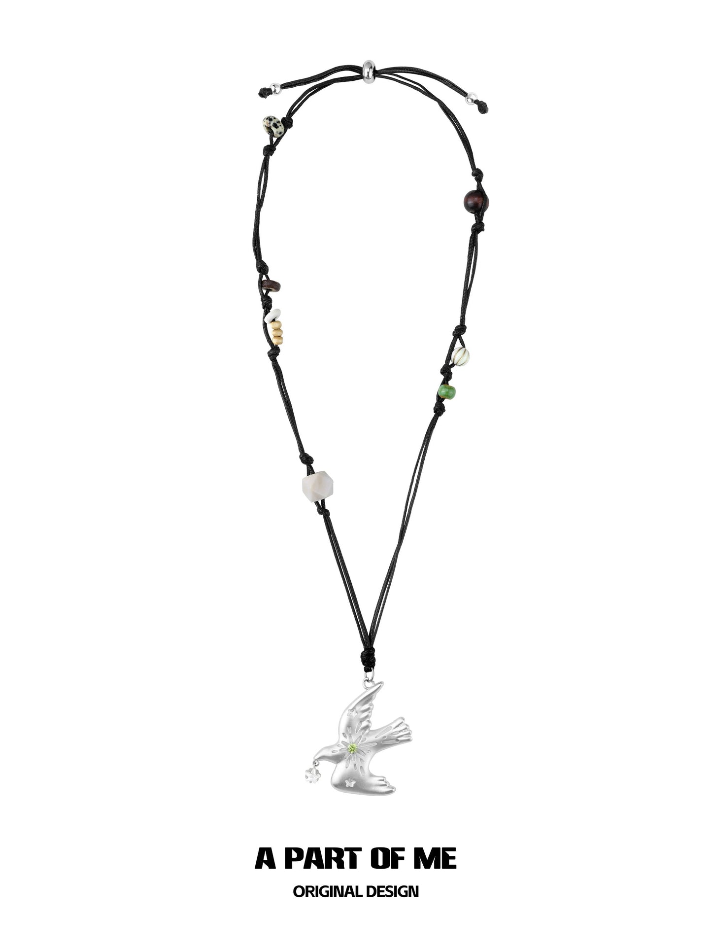 Starlit Vitality Black Cord 18K Platinum Plating Spring Bird Necklace