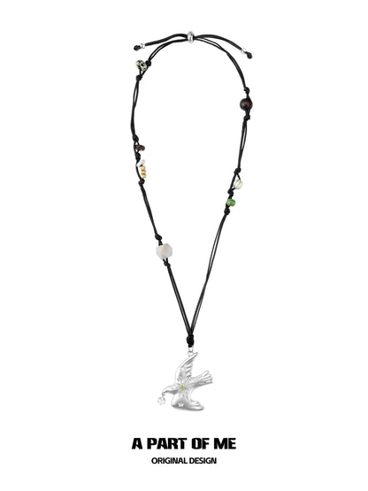 Starlit Vitality Black Cord 18K Platinum Plating Spring Bird Necklace
