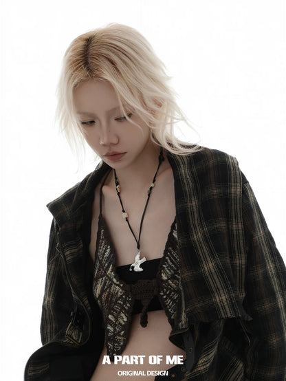 Starlit Vitality Black Cord 18K Platinum Plating Spring Bird Necklace