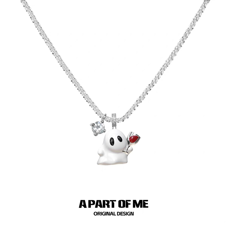 Drunk Ghost 18K Platinum Plating Resin Coating Pendant Necklace