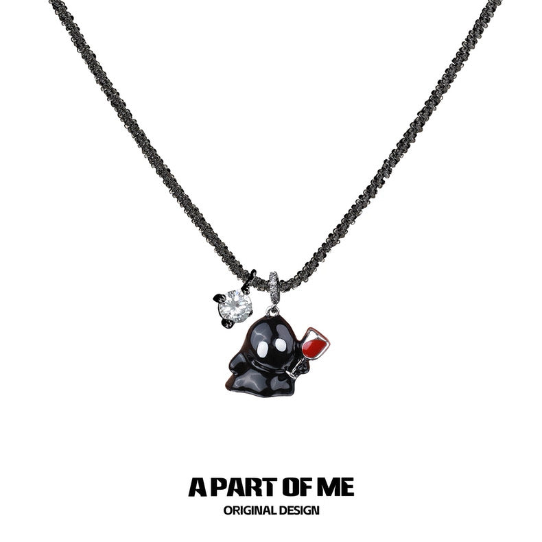 Drunk Ghost 18K Platinum Plating Resin Coating Pendant Necklace