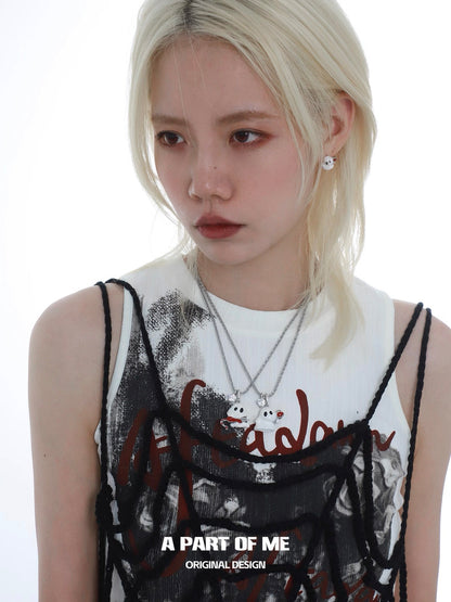 Drunk Ghost 18K Platinum Plating Resin Coating Pendant Necklace