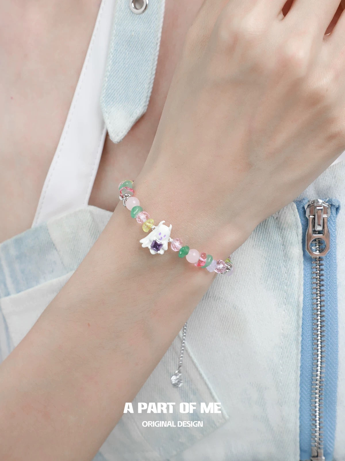 Candy Ghost Crystal Beads Trick or Treat Slider Bracelet