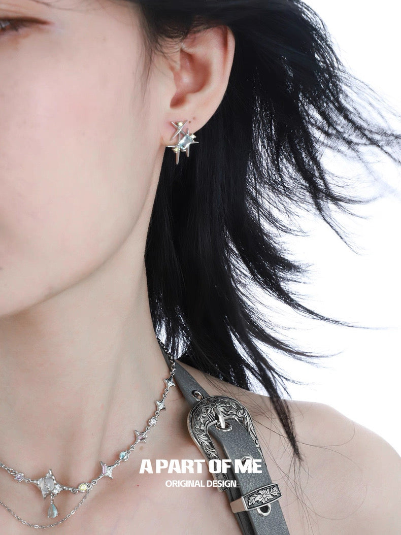 Colorful Galaxy 18K Platinum Plating Sparkling Stars Stud Earrings