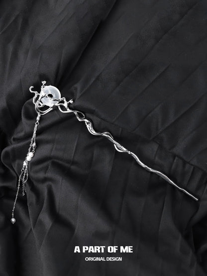 Laurel Series 18K Platinum Plating Natural Chalcedony Detachable Tassel Hairpin