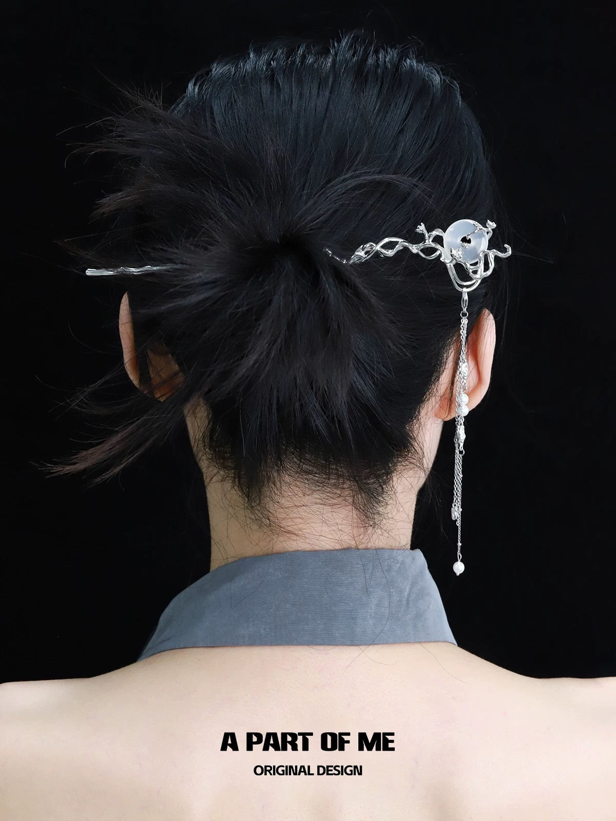 Laurel Series 18K Platinum Plating Natural Chalcedony Detachable Tassel Hairpin