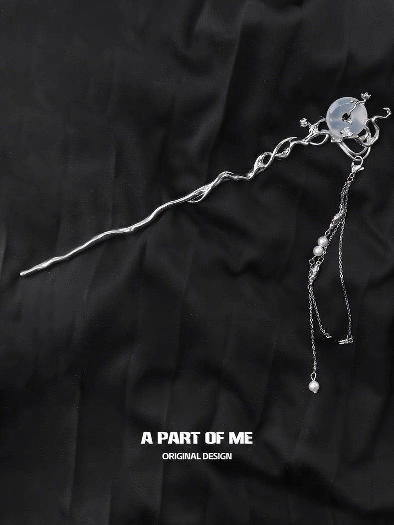 Laurel Series 18K Platinum Plating Natural Chalcedony Detachable Tassel Hairpin