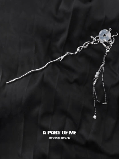 Laurel Series 18K Platinum Plating Natural Chalcedony Detachable Tassel Hairpin