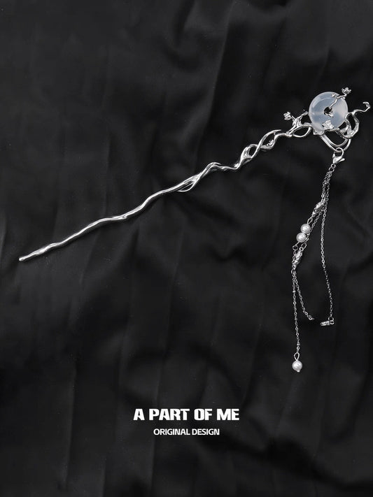 Laurel Series 18K Platinum Plating Natural Chalcedony Detachable Tassel Hairpin