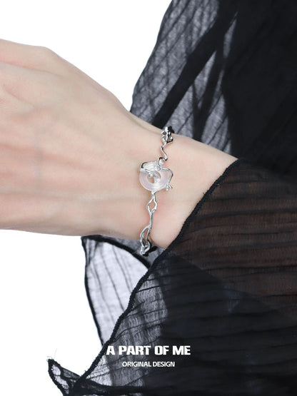 Laurel Series S925 Sterling Silver Natural Chalcedony Bangle